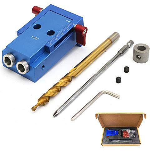 Holzbearbeitungs-Set für Taschenlöcher, Vorrichtungsschrauben, Dübel aus Aluminiumlegierung, schräge Bohrführung, Winkelpositionierungswerkzeug für Verbindungsstücke mit Stufenbohrer, Schraubendreher,