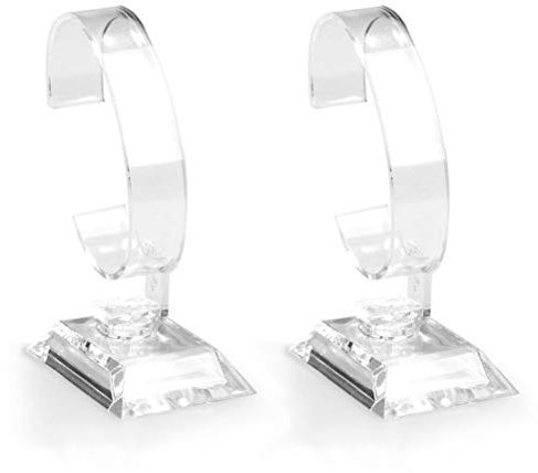 QUUPY 2PCS Transparent Watch Display Stand Plastic Bracelet Jewellery Watch Display Stand C-Type Display Stand for Home Store Presentation Usage