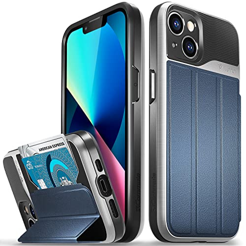 VENA Wallet Case Compatible with Apple iPhone 13 (6.1-inch), vCommute (Military Grade Drop Protection) Flip Leather Cover Card Slot Holder with Kickstand (Blue)