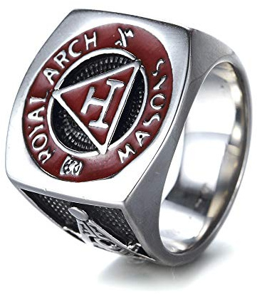 Sping Jewelry Retro Red Masonic Signet Gift Ring Titanium Steel Royal Arch Masons for Men