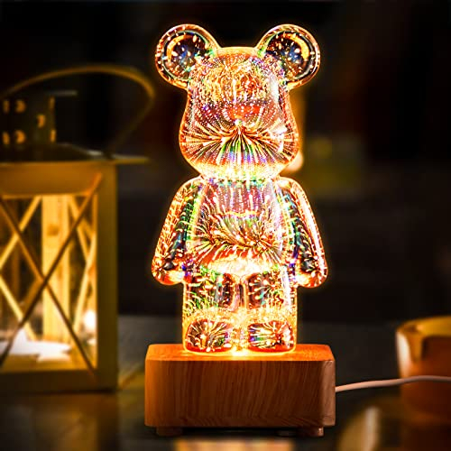 Soview 3D Feuerwerk Bär Lampe- Bunter Bär Dekoratives Nachtlicht- 8 Farben Tischlampe- Geschenke Nachtlicht für Valentinstag, Weihnachten