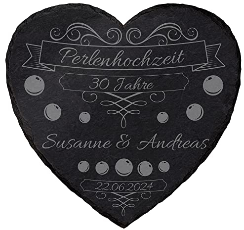 mtb more energy Personalisierbare Schiefertafel Herz ''30 Jahre Perlenhochzeit'' - individuell anpassbar - 25x25cm - Laser Gravur auf Schieferherz - Hochzeit Geschenk