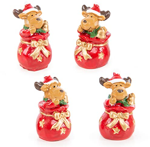 Logbuch-Verlag 4 kleine Santa Nikolaus Weihnachten Geschenk 3,5 cm Figuren Rentiere rot braun Gold mini