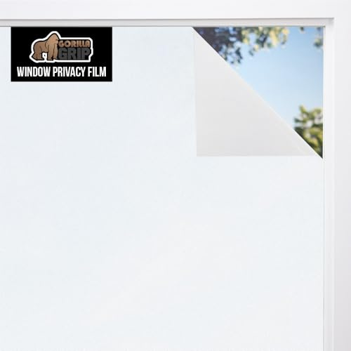 Gorilla Guard Window Privacy Film, Removable Two Way Sun Blocking, Reusable No Residue Stickers, Strong Static Clings to Glass Windows, Decorative Bathroom Door Coverings, 17.5 x 78.7 Inch, White