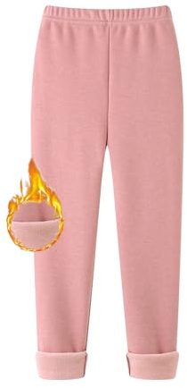 Rayson Flickleggings av bomull ren färg vinter varm förtjockad töjning sportleggings 6–11 år, ROSA, 8-9 år