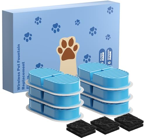 VKIMISS Trådlös kattfontän med 12 filter: Fontän för katter – vattenfontän filter för katter – multifiltrering – avlägsnande av föroreningar – 6 x aktivt kolfilter + 6 filter