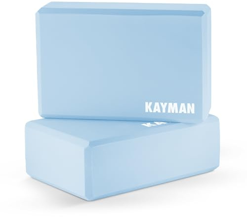 Kayman Yoga Block 2-Pack, High Density Durable EVA Foam Blocks with Non-Slip Surface, Portable Lightweight Yoga Bolster, Ideal for Improving Flexibility, Balance & Alignment (Blue, 23L x 7.5W x 15H)