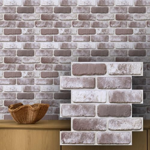 COMSTICKC hög kvalitet 3D-väggpanel självhäftande tegelsten, 10 st 30 x 30 cm, 3D PVC stenutseende självhäftande väggplattor, 3D-tegeltapet för inomhus, vattentät, övermålningsbar