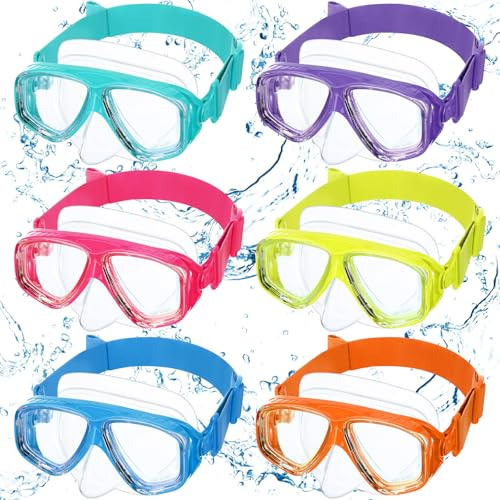 Flutesan 6 Pcs Kids Swimming Goggles with Nose Cover Elastic Strap Scuba Diving Masks Wide View Swim Mask Toddler Goggles(Bright Colors)