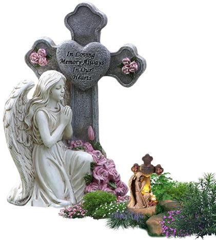 Estatua de ángel - Figura de ángel iluminada para exteriores, decoración de tumba para cementerio para jardín césped y terraza