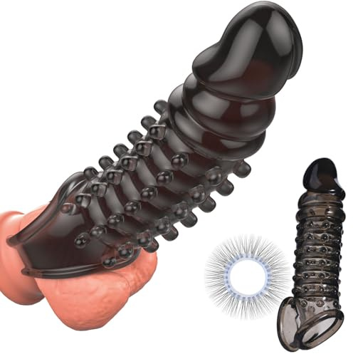 Sex Toys Homme Gaines pour Pénis de 5 Anneaux Péniens avec Motif Poils Réalistes,Extension de Manchon de Pénis,Aide à Améliorer l'Érection et à Retarder l'Éjaculation