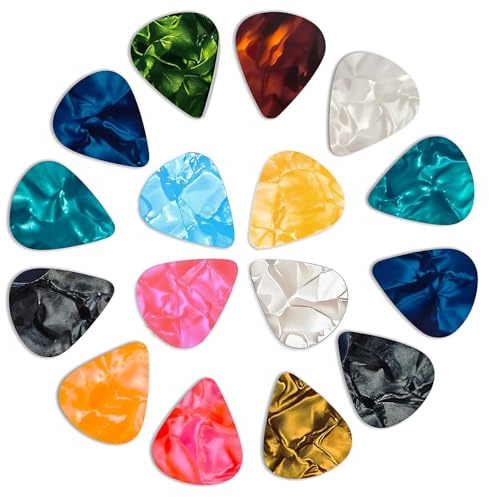 Tyqour 120 Pcs Colorful Guitar Pics, 3 Different Thickness Celluloid Guitar Picks Guitars Accessories Plectrums for Acoustic Electric Guitars, Ukulele, Bass (0.46mm, 0.71mm, 0.96mm)