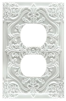 Spshian Decorative Outlet Covers White Flower Elegant 3D Floral Embossed 1 Gang Duplex Light Switch Cover Plate Unique Wall Plate Electrical Switch Plate Covers for Bedroom Home Decor