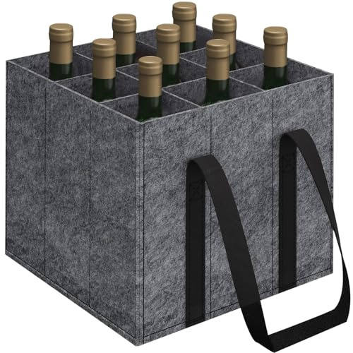 Rwbimti Sac à Bouteilles en Feutre 9 Compartiments de 1,5 l chacun, Porte-Bouteilles Pliable, résistant à la déchirure, Porte-Bouteilles Pliable pour Bouteilles d'eau, Bouteille de vin, bière et