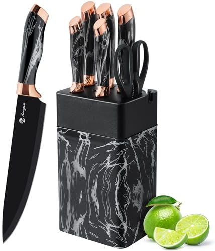 micocali Knife Set, Stainless Steel Kitchen Knives with Block.6 Piece Kitchen Knife Set with Chef, Paring, Utility, Carving, Bread.
