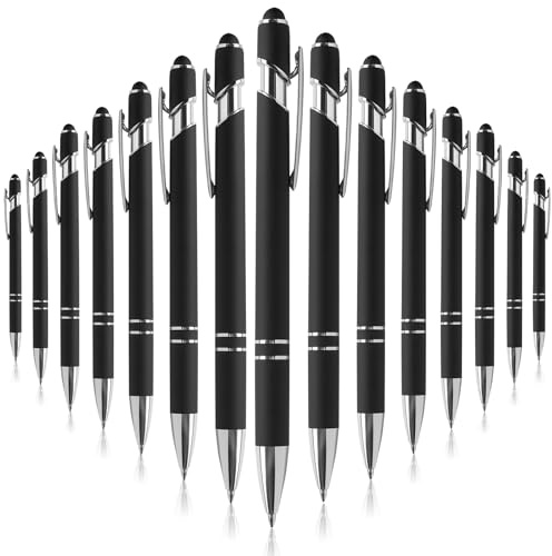 kaiyaya Kugelschreiber Hochwertig, 15 Stück Ergonomischer Kugelschreiber mit Touchpen, Metall Kulischreiber Personalisiert, 1,0mm Schwarze Druckkugelschreiber für Büro Haushalt und Schule