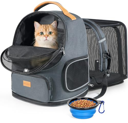 Morpilot Interactive Dual-Use Pet Rucksack, Front & Back Carry Cat Carrier Backpack, Expandable Breathable Pet Carrier for Medium Cats & Small Dogs Up to 11.3kg
