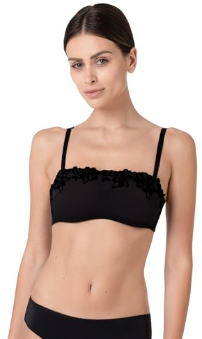 Lovable Reggiseno Bandeau con Ferretto | Top a Fascia in Pizzo e Tulle | Intimo Femminile e Sensuale | Velvet Embroidery Donna, Nero 38D - 5D