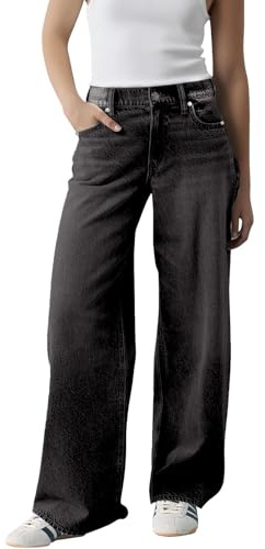 Jeans Baggy Women Baggy Jeans for Women UK Casual Stretch High Waisted Denim Trousers Fashion Straight Wide Leg Jean with Pockets Loose Fit Y2K Boyfriend Pants for Outdoor Office Black