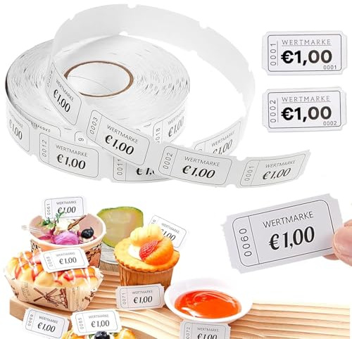 Rouleau de Jetons,1000 pcs Jetons Buvette De Valeur | Rouleau de Bons,Déchirable Ticket Repas,Alimentation à Numéro Consécutif de Marque Rouleaux de Démolition Boissons Ticket