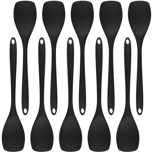 CHEUKYIU 10-pack matlagningsskedar silikon, 27,5 cm blandningssked värmebeständig svart, silikonsked för matlagning och bakning