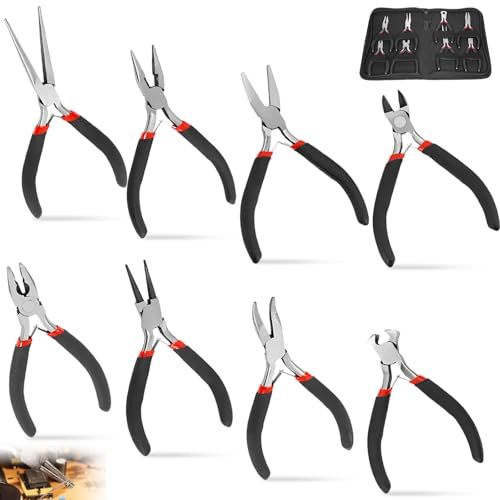 Pinze per gioielli, set di mini pinze da 8 pezzi, pinze per gioielli piccoli, pinze di precisione con custodia per artigianato, elettronica e creazione di gioielli