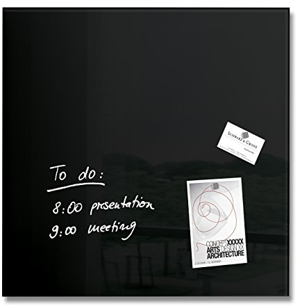 SIGEL GL110 Premium Glas-Magnettafel 48 x 48 cm schwarz hochglänzend, SGS geprüft, einfache Montage, incl. 3 Magnete, Artverum