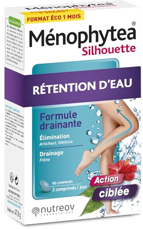 NUTREOV - Ménophytea Silhouette, Rétention d'Eau - Complément Alimentaire Élimination et Drainage à Base d’Actifs d’Origine Végétale - 60 Comprimés