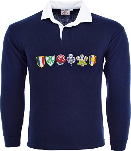 Men 6 Nation Full Sleeve Rugby Fan Shirts Size S to 5XL (L, Navy)