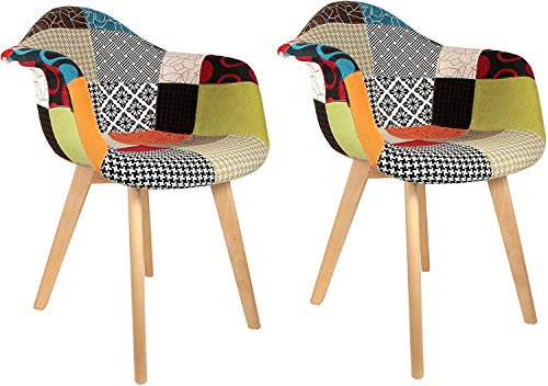 THE HOME DECO FACTORY - HD3096 - Lot de 2 Fauteuils Scandinave Patchwork Bois + Polyester Multicouleur 62 x 60,50 x 86 cm
