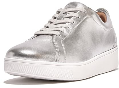 Fitflop Women's Rally Trainers - Soft Leather Tennis Sneakers - Comfortable, Lightweight with Natural Arch Support - Silver - 6 UK
