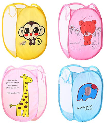 Smavles - Bolsa de ropa de malla, 4 unidades, cesta de lavandería, cesta de lavandería, plegable, cesta de almacenamiento, ropa de cama, juguetes, organizador