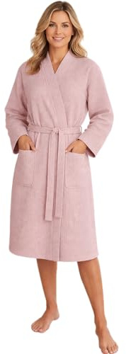 Morgenstern Robe de Chambre Femme Kimono Coton Gaufre Waffle - Taille M - Rose