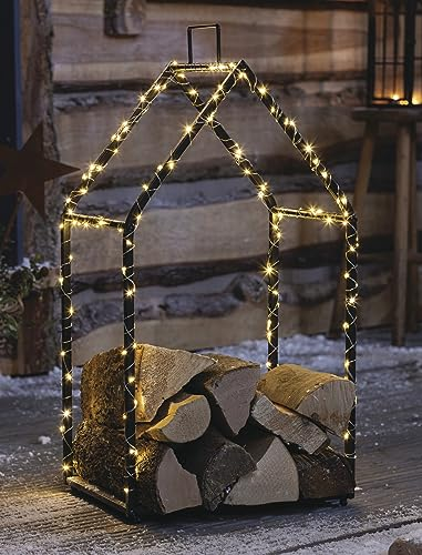 Dekoleidenschaft Kaminholz-Regal Haus aus Metall, matt-schwarz, Brennholz-Ständer, Feuerholz-Halter