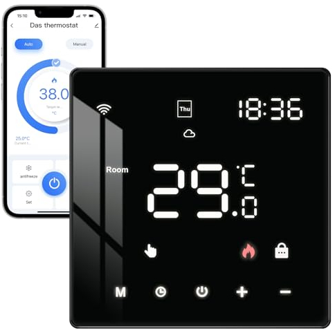 MIUCDA Tuya Smart Thermostat für Wasser Fußbodenheizungen und Boiler, WiFi Heizungsthermostat Digital Raumthermostat Kompatibel mit Alexa, Google Home, Schwarz 3A