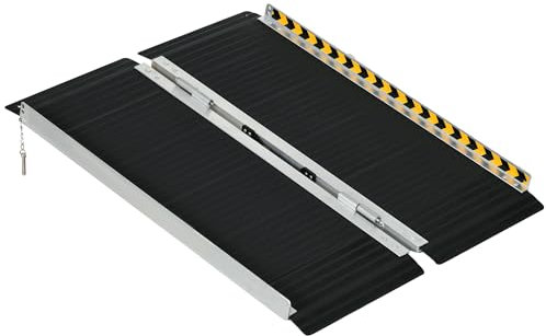 HOMCOM Rampa per Sedia a Rotelle Pieghevole in Lega di Alluminio, Rampa per Disabili con Deflettori e Adesivi, 91x73.6x5.1 cm, Nero