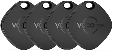 VOCOlinc Smart Air Tag Traceur Lot de 4 Fonctionne avec Apple Localiser (iOS Uniquement, Pas pour Android), Localisateur de d'articles Bluetooth Tracker pour Clés, Bagages, Valise, Portefeuille, Noir