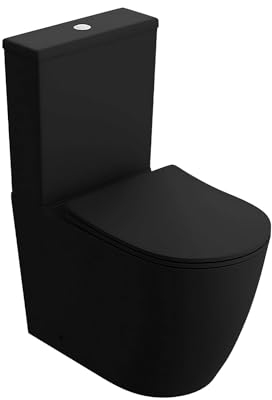 LAVITA Einteilige Stand-WC mit eingebautem Spülkasten NAUTILIUS BLACK WC deckel mit Absenkautomatik Keramik Toilette Spülrandlos Toilettenschüssel Toilettenbecken Stehend + WC-Anschlussstück