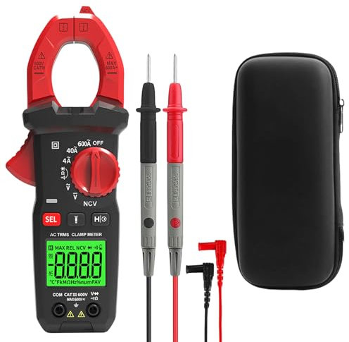 BYZESTY Medidor de corriente AC DC True-Rms 4000 conteo, multímetro de pinza retroiluminado, medidor de corriente digital para medir voltaje CA/CC, corriente, temperatura, resistencia, continuidad,