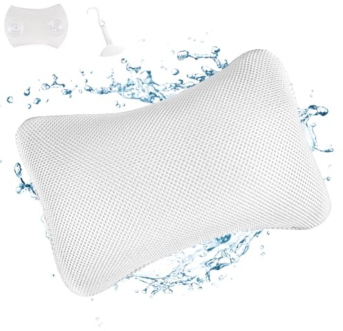 VMUTGA Cuscino da Bagno, Cuscino per Vasca da Bagno con 2 Robuste Ventose, Cuscino da Bagno Ergonomico, Il Miglior Cuscino per Rilassare il Collo(Bianco)