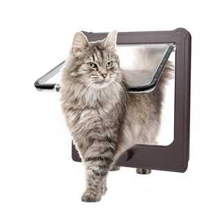 Billionchains Katzenklappe Katzentür 4 Schaltmodi Verriegelung für Katzentür, Kleine Katzentür mit Magneten Geräuscharme Katzentür Innen- und Außentür-Braun