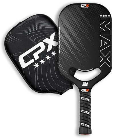 CPX MAX Black Raw Carbon Fiber T700 Pickleball Elongated Paddle Racket - Professional Grade, 14mm Core Thickness, Comfortable Tennis Style Grip - Durable Designed in Chicago, USA
