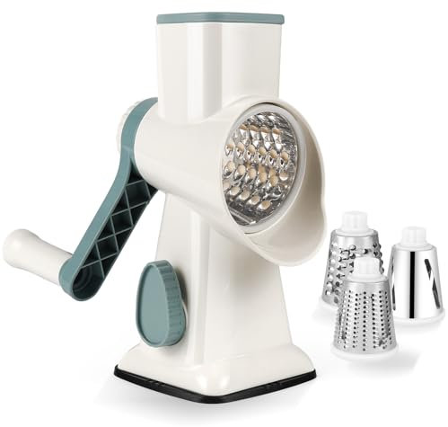 Gaethra Grattugia per formaggio con manovella, 3 lame intercambiabili in acciaio inox, grattugia manuale, affettatrice per verdure, ideale per cetrioli, formaggio noci, carote, ecc