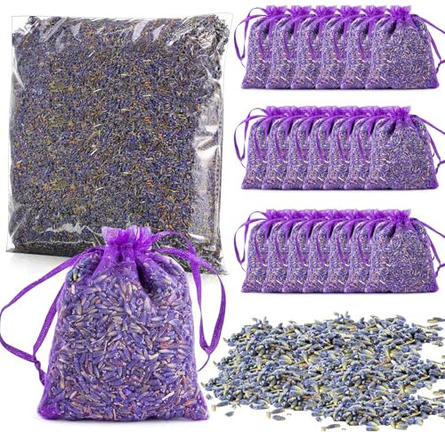 CaiTang Lavendelblüten Getrocknete, 120G+20 Gratis Organza Säckchen, Getrockneter Lavendel für Lavendel Duftsäckchen, Duft für Kleiderschrank, Auto, Raum, Lavendelsäckchen zum Schlafen und Entspannen