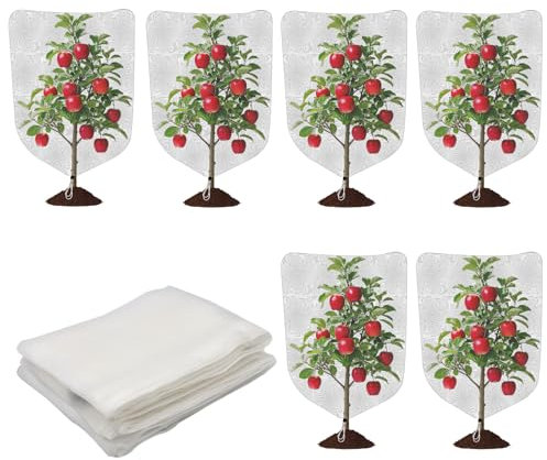 ZYNERY 6 Pack Garden Netting Mesh Plant Protection Bags, Insect Bird Protection Barrier Netting Mesh Plant Cover Bags with Drawstring for Flower Fruits Vegetables(70cmx100cm)