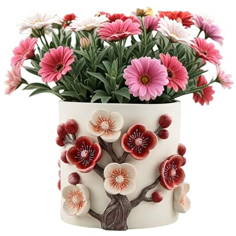 Zunishaone Macetas hechas a mano | Florero en relieve de flor de ciruelo para mesa de comedor | Macetas para interiores y exteriores, maceta creativa de gran calibre para decoración interior y