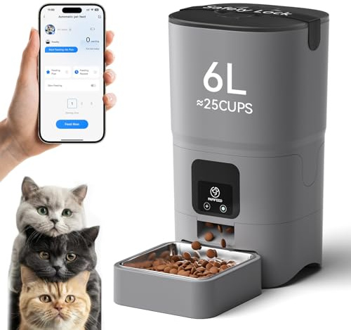 Automatic Cat Feeder, WiFi Cat Food Dispenser with App Control, Auto Cats Feeder Automatic for Dry Food, Smart Pet Food Dispenser with Portion Control Timed Cat Food Dispenser for Cats & Small Dogs