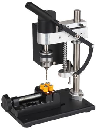VOBOR Mini Taladro Columna, 200W Taladro de Banco Eléctrico Ajustable de 7 Velocidades, Ajuste Altura de 50mm, Taladro de Prensa Vertical para Taladrado Directo de Metal, Madera