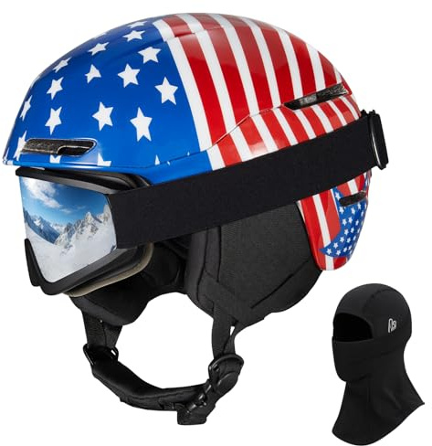 VCOROS Ski Helmet Snowboard Helmet with Ski Goggles for Skiing X13 Snow Sports Helmet for Men Women and Youth (Glory-Stars-Goggles-mask, Medium)