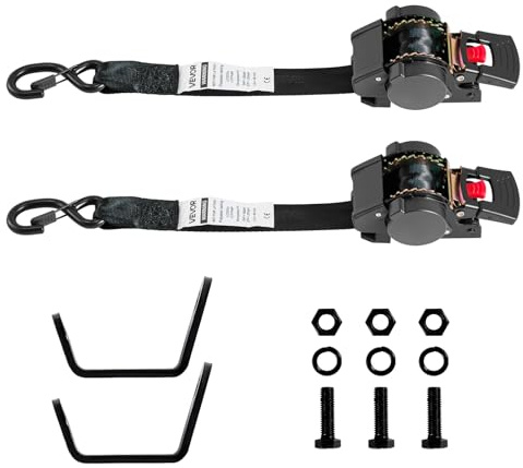 VEVOR Wheel Chock Tie-Down Kit, Fixed Trailer Tie Down Strap, Car Tie Down Kit with S-Hook, Break Strength 1649 lbs & Working Load 550 lbs Motorcycle System for Trailers, Boats, Snowmobiles